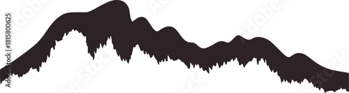 Dark mountain range silhouette against white background