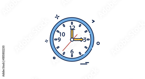 Blue and Yellow Clock Showing Quarter Past Twelve.