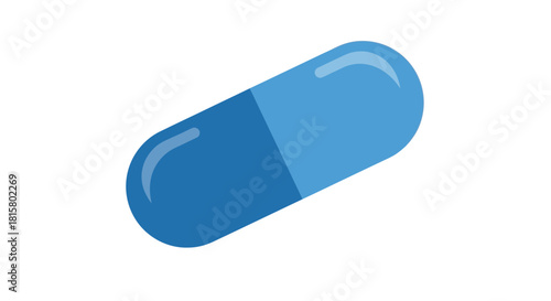 Blue twotoned medical capsule pill icon illustration.