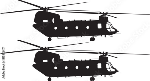 Two rotorcrafts silhouette against white background aviation transportation illustration