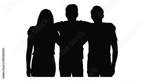 Three friends silhouette isolated on white background, Vector