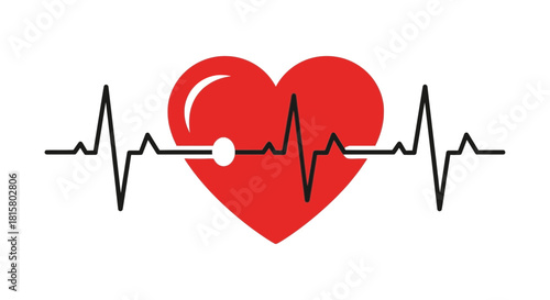 Red Heart with Black EKG Heartbeat Line.