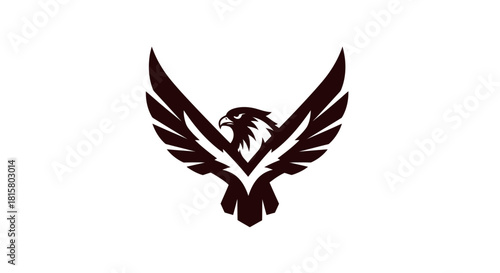 Soaring hawk silhouette emblem symbolic design on white background