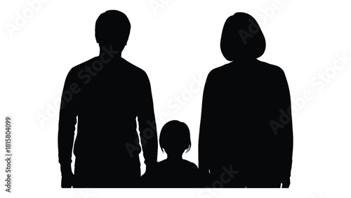 Family of three silhouette isolated on white background, Vector