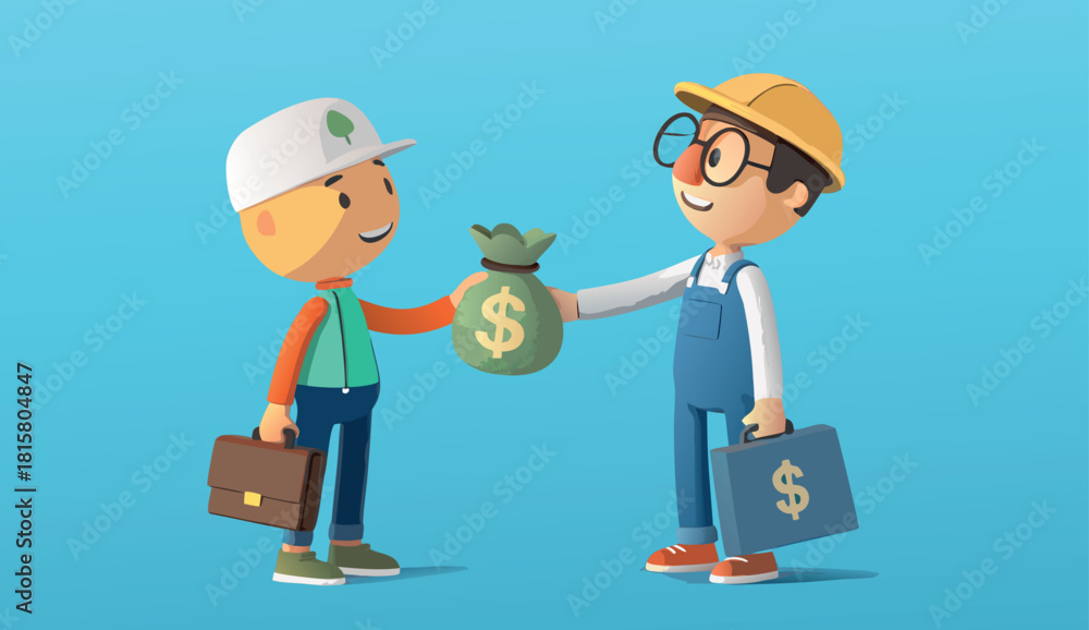 Obraz premium Business Deal and Transaction Illustrations - Handshake, Payment, and Agreement