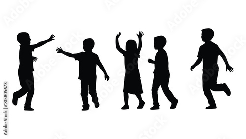 Children playing silhouettes isolated on white background, Vector