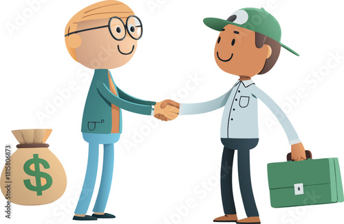 Business Deal and Transaction Illustrations - Handshake, Payment, and Agreement