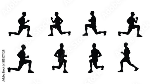 Man lunge exercise silhouettes isolated on white background, Vector