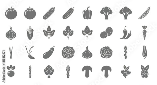 Collection of fresh vegetables in silhouette style, offering a diverse range of healthy and natural food options