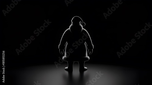 Santa Claus Silhouette on Black Background, Mystery of Christmas Eve, Dark & Moody Holiday Theme, Minimalist Concept of Saint Nicholas, Shadowy Figure, Backlit 3D Render – Abstract Winter Holiday Art
