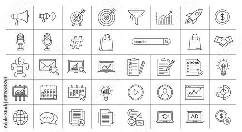 Hand drawn doodle set of marketing concept vector line sketch illustration of marketing icon and business elements