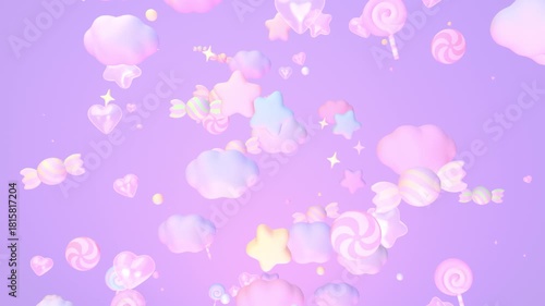 Cartoon pastel stars and candies sky animation. (loop)