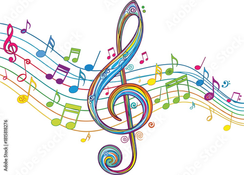 Music, treble, clef, notes, colorful, swirl, abstract, rhythm, melody, harmony, vibrant, staff, design, sound, artistic, composition, graphic, creative, dynamic, pattern