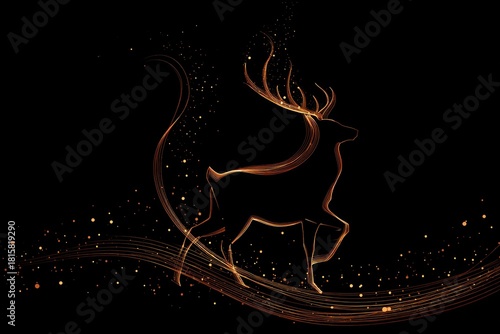 Elegant Deer Silhouette with Golden Light Trails on Black.