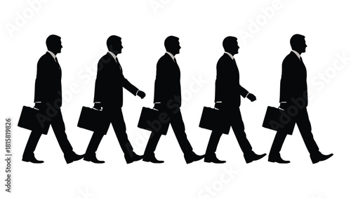 Marching businessmen silhouettes isolated on white background, Vector