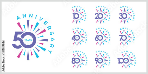 Collection of anniversary logo design. Celebration Day Custom Vector Graphics Concept Icon
