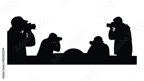 Silhouettes of photographers isolated on white background, Vector