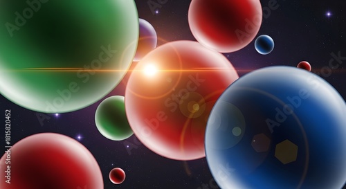 Planet in space with a colorful shiny sphere background