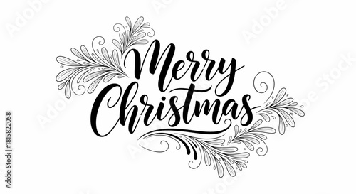 Elegant Merry Christmas Calligraphy with Floral Accents for Holiday Greetings.