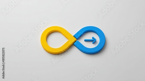 Obraz na płótnie Two intertwined blue and yellow infinity symbols representing continuous feedback in longevity biofeedback loop concept