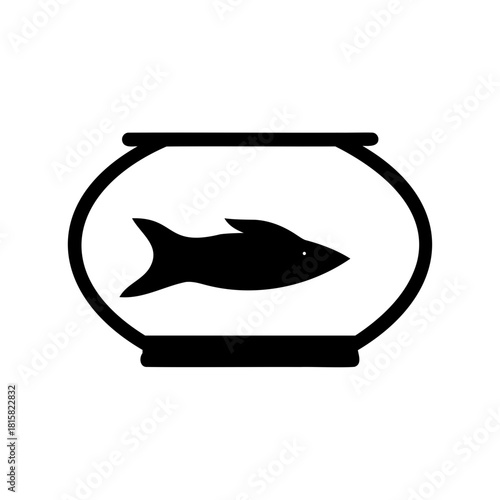 Fish in a simple glass fishbowl outline on a white background