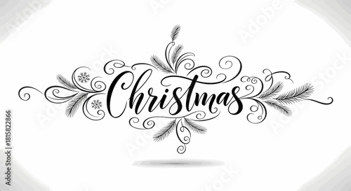 Elegant Christmas Calligraphy with Flourishes and Decorative Elements.