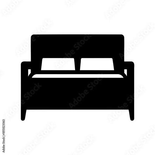 Double bed icon with two pillows, clean minimalist graphic
