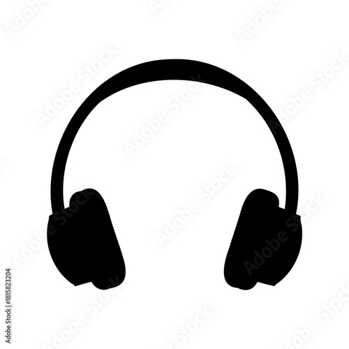 Simple black silhouette of headphones for audio and music