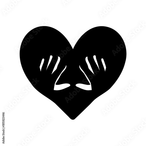 Heart shape with hands covering face, expressing sorrow