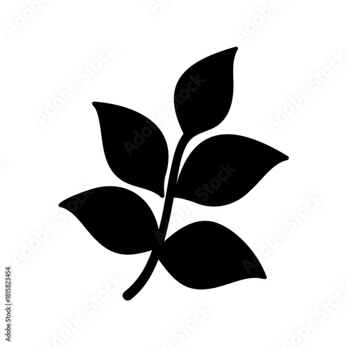 Stylized black silhouette of a leafy branch, nature icon design
