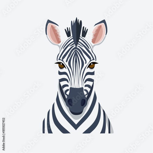 Striking graphic illustration of a majestic zebra head, featuring its iconic black and white stripes. An elegant depiction of African wildlife for modern design applications
