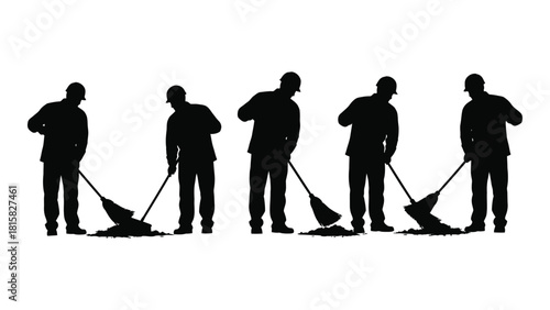 Sweeping workers silhouette sequence isolated on white background, Vector