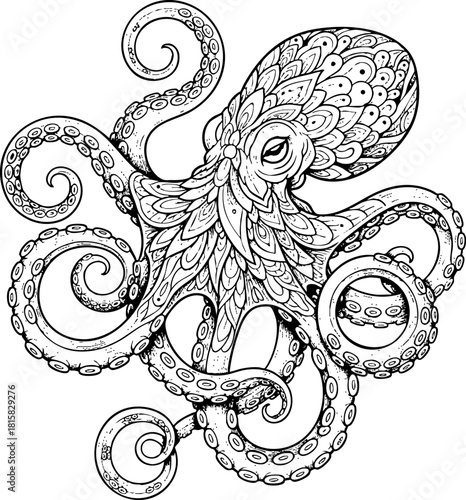 Intricate Tattoo Style Octopus Illustration Art