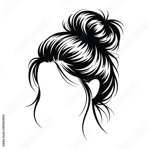 Elegant messy bun hairstyle illustration isolated on a chic and effortless updo, perfect for adding a touch of casual sophistication to any look