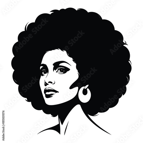 A striking portrait of a woman with a large afro isolated on, embodying beauty, confidence, and cultural pride in a bold and artistic style