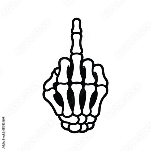 Skeleton hand showing middle finger isolated on, a bold and edgy design element for expressing rebellion and individuality in various creative projects