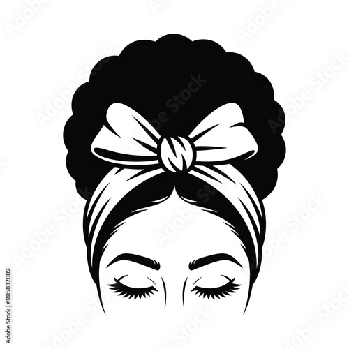 Vector illustration of a woman with afro hair and a bow headband, isolated on a stylish and minimalist design for various creative projects