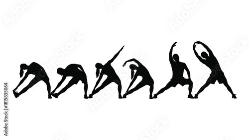 Stretching exercise silhouettes isolated on white background, Vector
