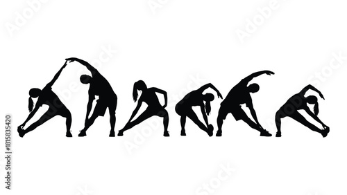 Stretching exercise silhouettes isolated on white background, Vector