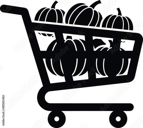 black pumpkins in shopping cart clip art preview