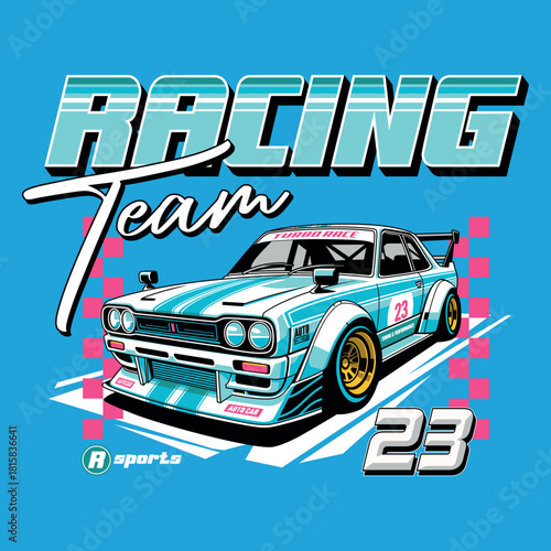 Turbo race, racing car vector illustration print