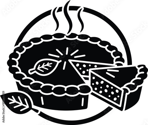 Steaming hot apple pie slice with leafy decoration