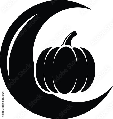 Crescent moon embraces a spooky pumpkin silhouette