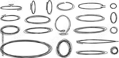 Hand drawn scribble circle shapes collection in black and white