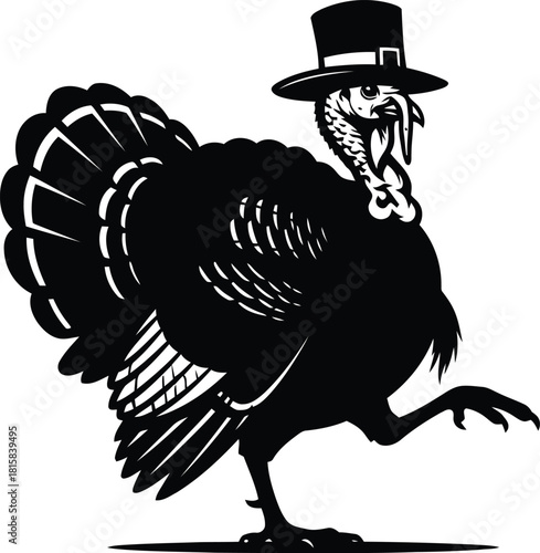 Dapper turkey wearing a top hat struts with flair