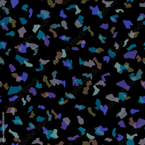 Modern simple geometric terrazzo mosaic tiles Abstract seamless pattern of multicolored small pieces on a dark background Minimalistic design