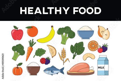 healthy food and fresh nutrition icons set