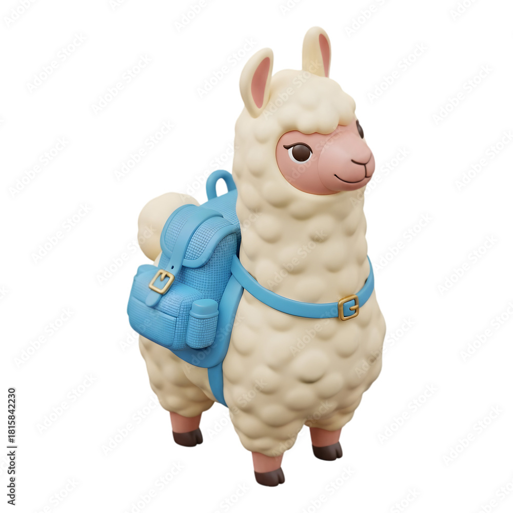 Naklejka premium Cute White Llama Character Ready for Adventure Trip