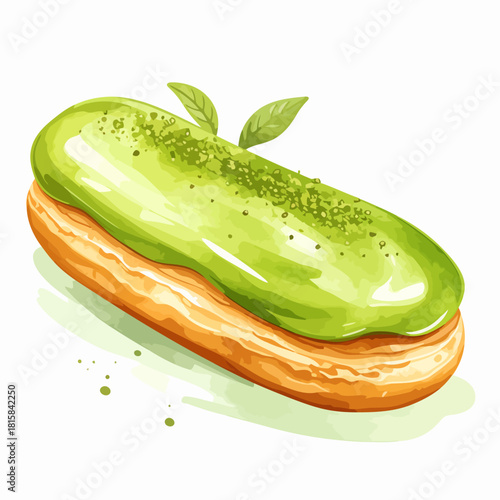 Delicious matcha green tea eclair pastry dessert with vibrant colors.
