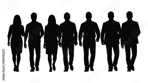 Silhouettes of business people walking isolated on white background, Vector